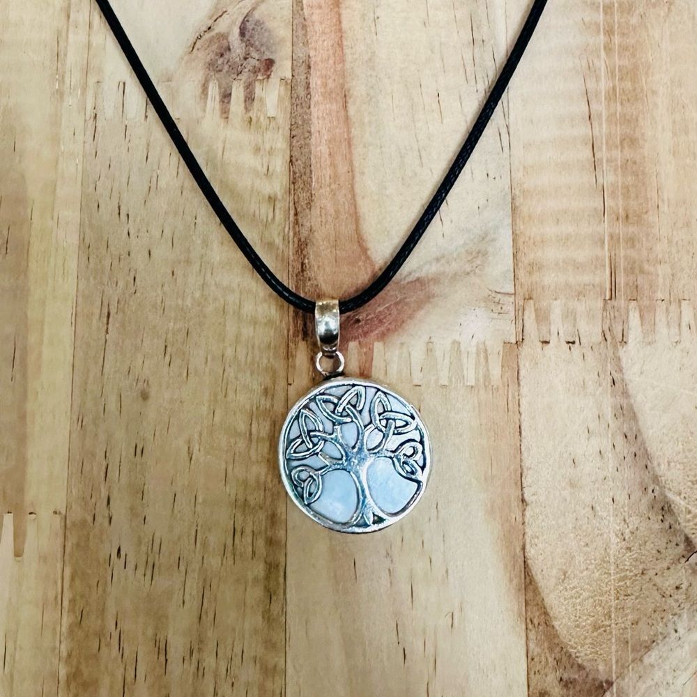 Sterling Silver and Mother of Pearl 2 sided Tree of Life Pendant Necklace